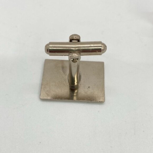 Vintage Polished Silver Tone Cufflinks Rectangle Clear Crystal Rhinestone - Picture 5 of 6